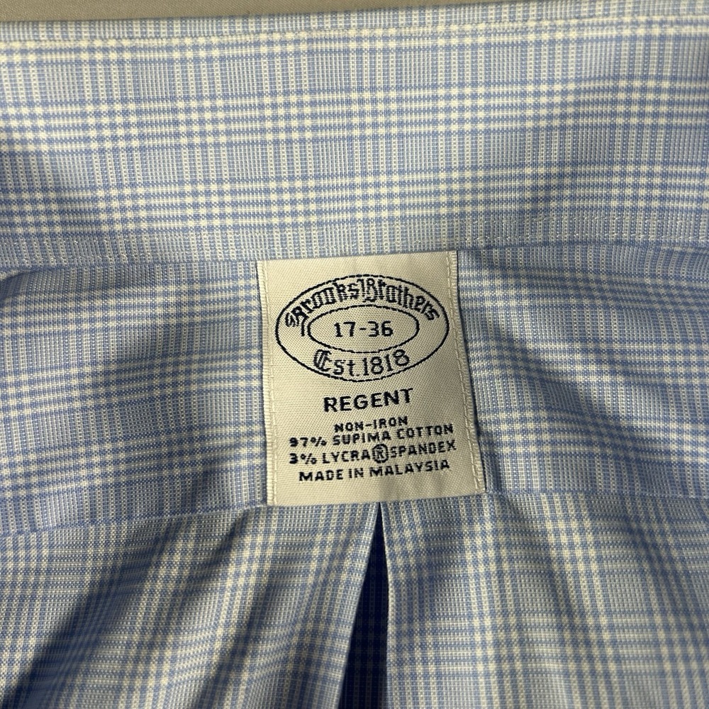 Mens XL Brooks Brothers Regent Blue Plaid Non Iron Dress Shirt 17 36 - Picture 4 of 9